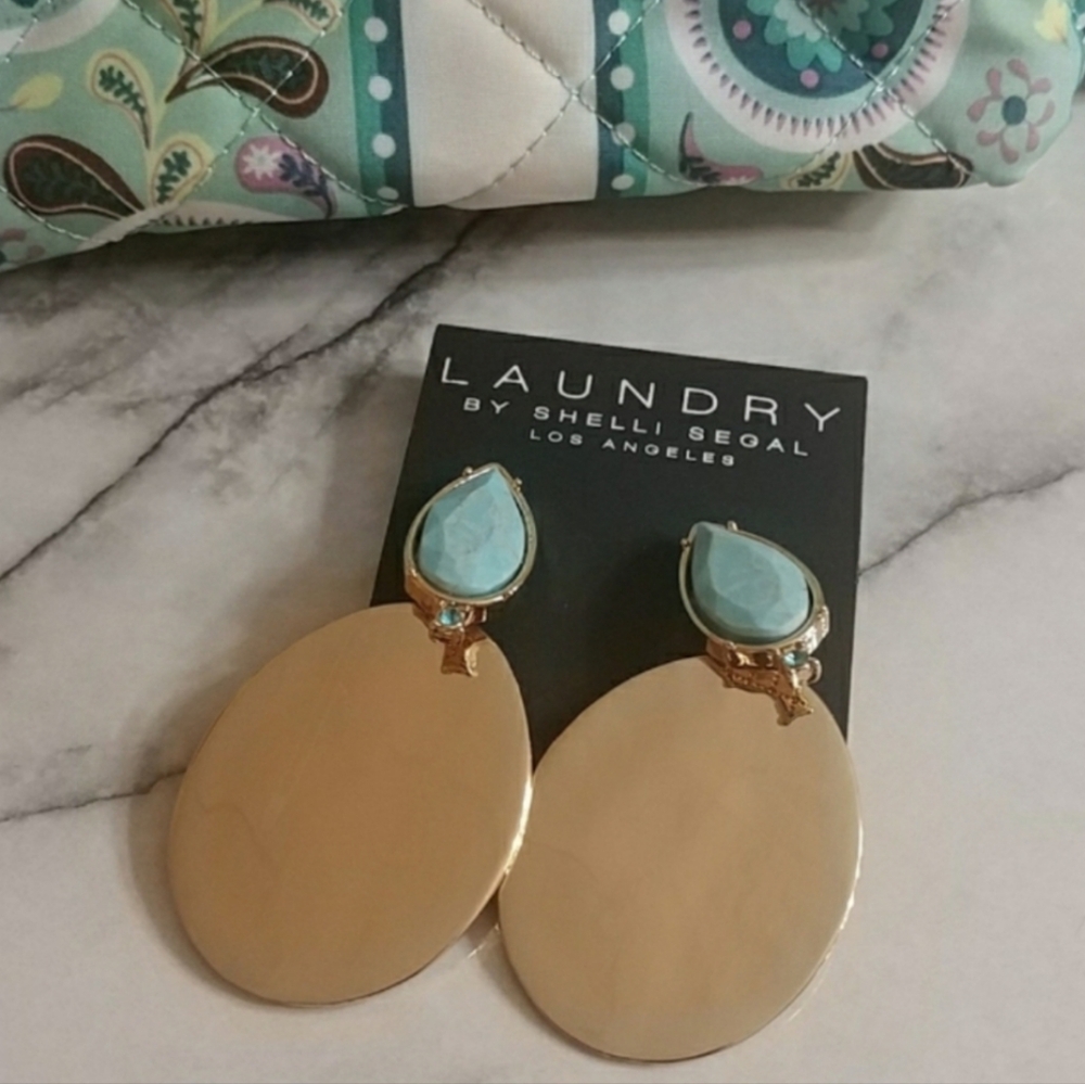 LAUNDRY Clip Gold & Turquoise Earrings NWT